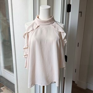 Topshop Pale Blush High-Neck Ruffle Sleeve Top